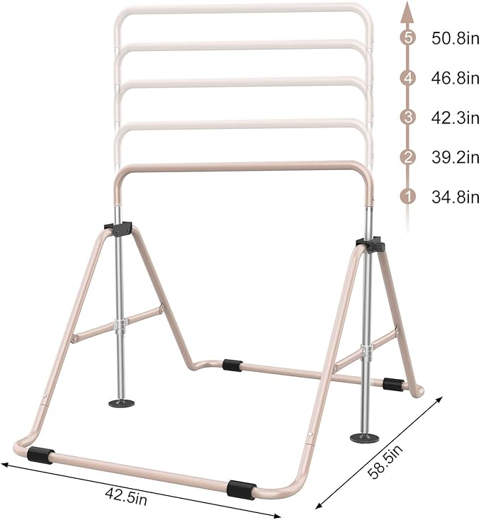 Tepemccu Expandable Gymnastics Bars, Adjustable Height Gymnastic Horizontal Bars, Children Folding Training Bar for Kids
