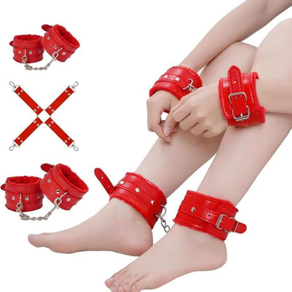 10-Piece Leather Couples Home Gym Set: Complete Partner Yoga, Pilates & Fitness Training Kit for A Full-Body Couples Workout (Red)