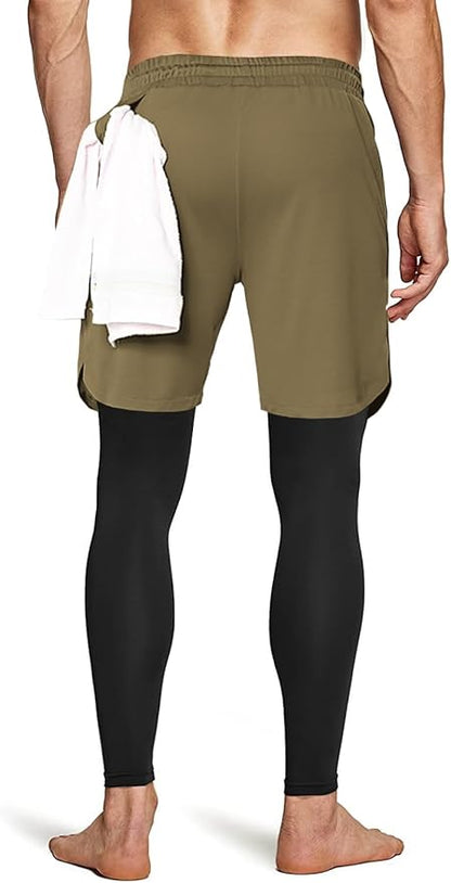 Aolesy Men's 2 in 1 Running Pants, Gym Workout Compression Pants for Men Training Athletic