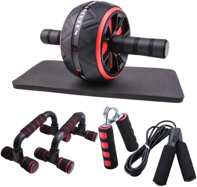 "6-in-1box Ab Roller Wheel Kit with Push Up Bars, Hand Grip Strengthener, Jump Rope & Knee Pad for Home Gym Fitness and Core Workout"