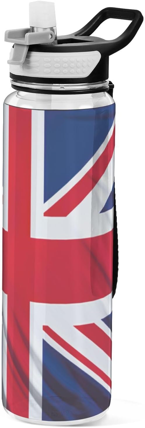 YETTASBIN British Flag Clear Water Bottle with Straw Lid, BPA-Free Leakproof Sport Water Bottle 32oz Large Gym Water Jug for Men Women Travel Fitness Outdoor