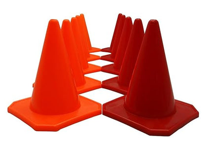 BlueDot Trading 4” Plastic Sports Cones | Agility Cones Games, RC Racing, Outdoor Activities, Soccer Training, Party Games & Decorations - Orange & Red Cones – Set of 10