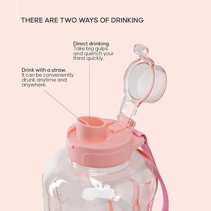 Sport Jug 58oz – Large Clear Plastic Water Jug with 2-in-1 Straw & Chug Lid, Motivational Time Markers, BPA-Free, Leakproof