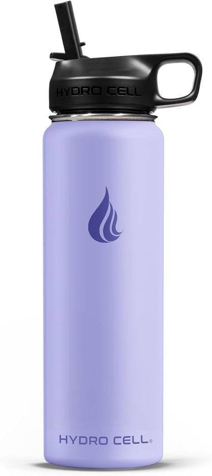 HYDRO CELL Stainless Steel Insulated Water Bottle with Straw - For Cold & Hot Drinks - Metal Vacuum Flask with Screw Cap and Modern Leakproof Sport Thermos for Adults (Lilac 24oz)