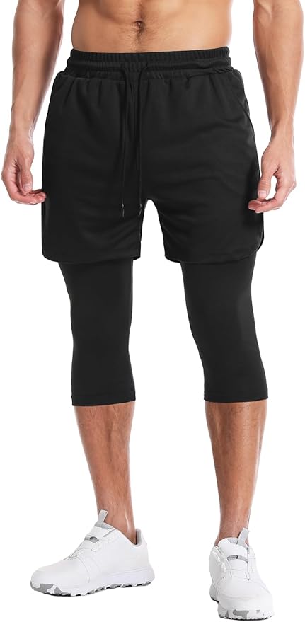 Aolesy Men's 2 in 1 Running Pants, Gym Workout Compression Pants for Men Training Athletic