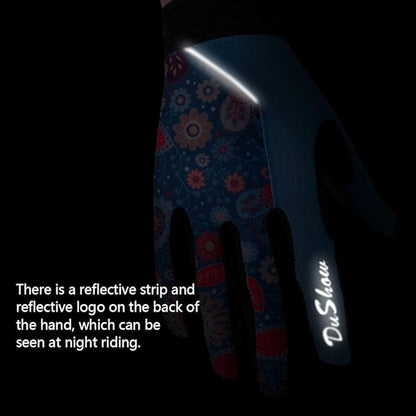 DuShow Bike Gloves for Women Cycling,Pink Floral Workout Gloves Women,Full Finger Biking Driving Riding Gloves for Women,Gel Padded Touch Screen Gym Gloves