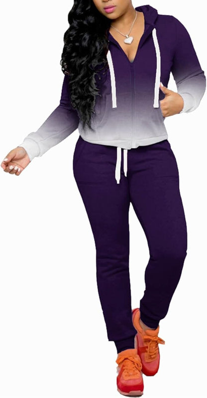 CLOCOR Track Suits for Women Set - Casual 2 Piece Outfits Sweatsuit Pocket Hoodies Long Sleeve with Patchwork Pants Set