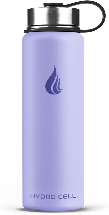 HYDRO CELL Stainless Steel Insulated Water Bottle with Straw - For Cold & Hot Drinks - Metal Vacuum Flask with Screw Cap and Modern Leakproof Sport Thermos for Adults (Lilac 24oz)