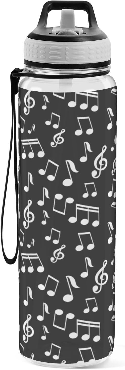 Fustylead Music Notes 32 oz Tritan Water Bottle with Straw, Leakproof and BPA-Free Sport Water Bottle for Fitness, Gym & Outdoor