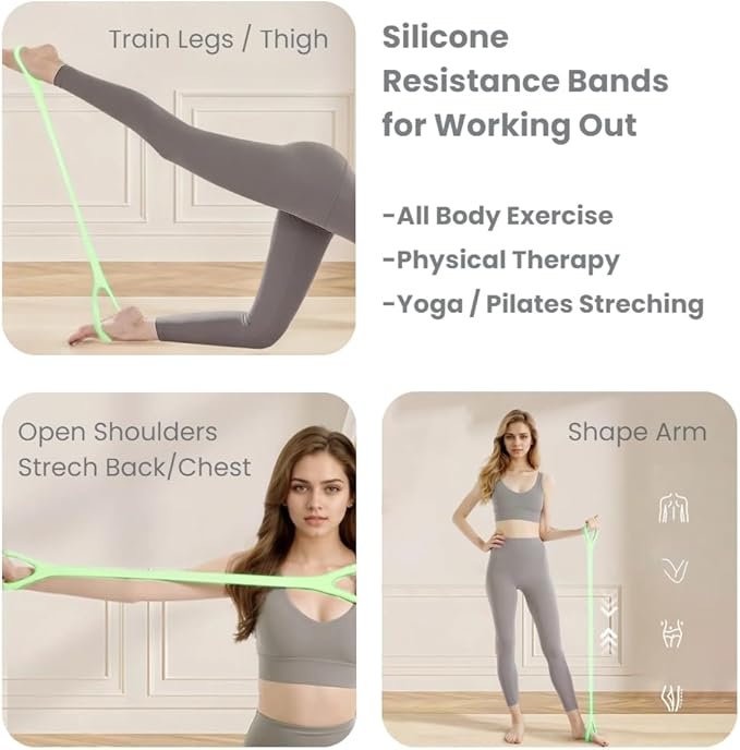Figure 8 Resistance Band with Handles, Silicone Exercise Bands for Physical Therapy, Arm Shoulder Back Chest Workout, Portable Home Fitness Stretching Equipment for Yoga & Pilates