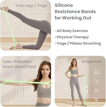 Figure 8 Resistance Band with Handles, Silicone Exercise Bands for Physical Therapy, Arm Shoulder Back Chest Workout, Portable Home Fitness Stretching Equipment for Yoga & Pilates