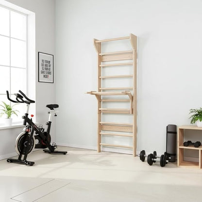 2in1 Wooden Wall Stall Bars with Pull Up bar and Dip Bar