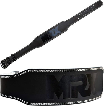 MRX Weight Lifting Belt Genuine Leather - 4 Inches Wide 8mm Thick Padded Lumbar Back Support Double Prong Powerlifting Belts Heavy Duty Deadlifts Workout Squats & Exercise Belt for Men & Women