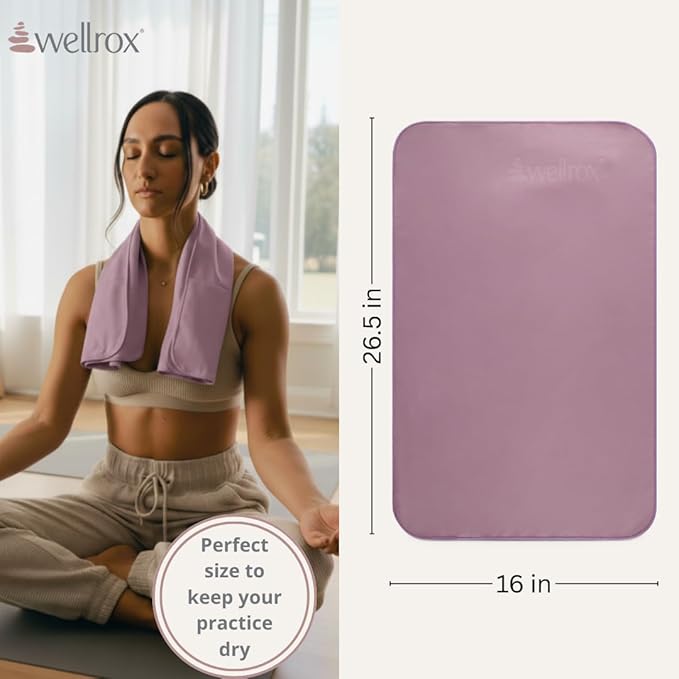 Wellrox Microfiber Yoga Hand Towel – Super Soft, Quick-Dry, Non Slip Yoga Towel for Hot Pilates, Gym & Workouts (26.5" x 16", Lavender)