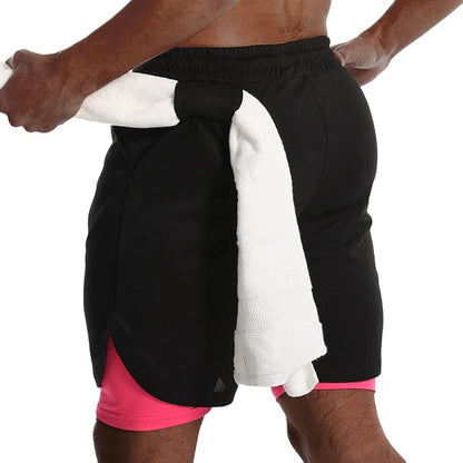 JWJ Mens 2 in 1 Running Shorts Quick Dry Gym Athletic Workout Clothes with Side Pockets