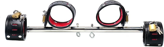 Heavy Duty Stainless Steel Expandable Spreader Bar with 4pcs PU Black--Pink Skull Pattern Detachable Adjustable Straps,Workout Bar for Home Indoor Gym Training Kit