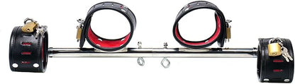 Heavy Duty Stainless Steel Expandable Spreader Bar with 4pcs PU Black--Pink Skull Pattern Detachable Adjustable Straps,Workout Bar for Home Indoor Gym Training Kit