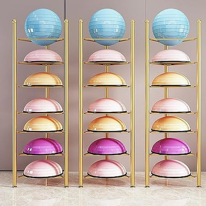 Half Balance Ball Trainer Holder - 3/5/6/7 Tier Fitness Rack for Home Gym, Yoga Balls, Basketball & Bowling Equipment Storage, Corner Organizer for Workout Essentials