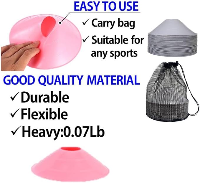 Thicker Disc Cones (Set of 50) Agility Soccer Cones with Carry Bag for Training,Football, Kids, Sports, Field Cone Markers