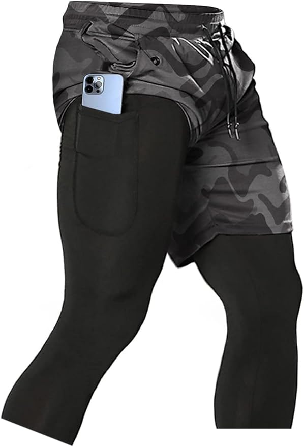 Aolesy Men's 2 in 1 Running Pants, Gym Workout Compression Pants for Men Training Athletic