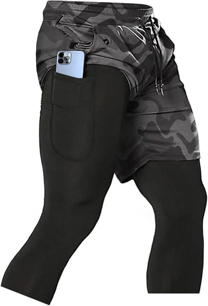 Aolesy Men's 2 in 1 Running Pants, Gym Workout Compression Pants for Men Training Athletic