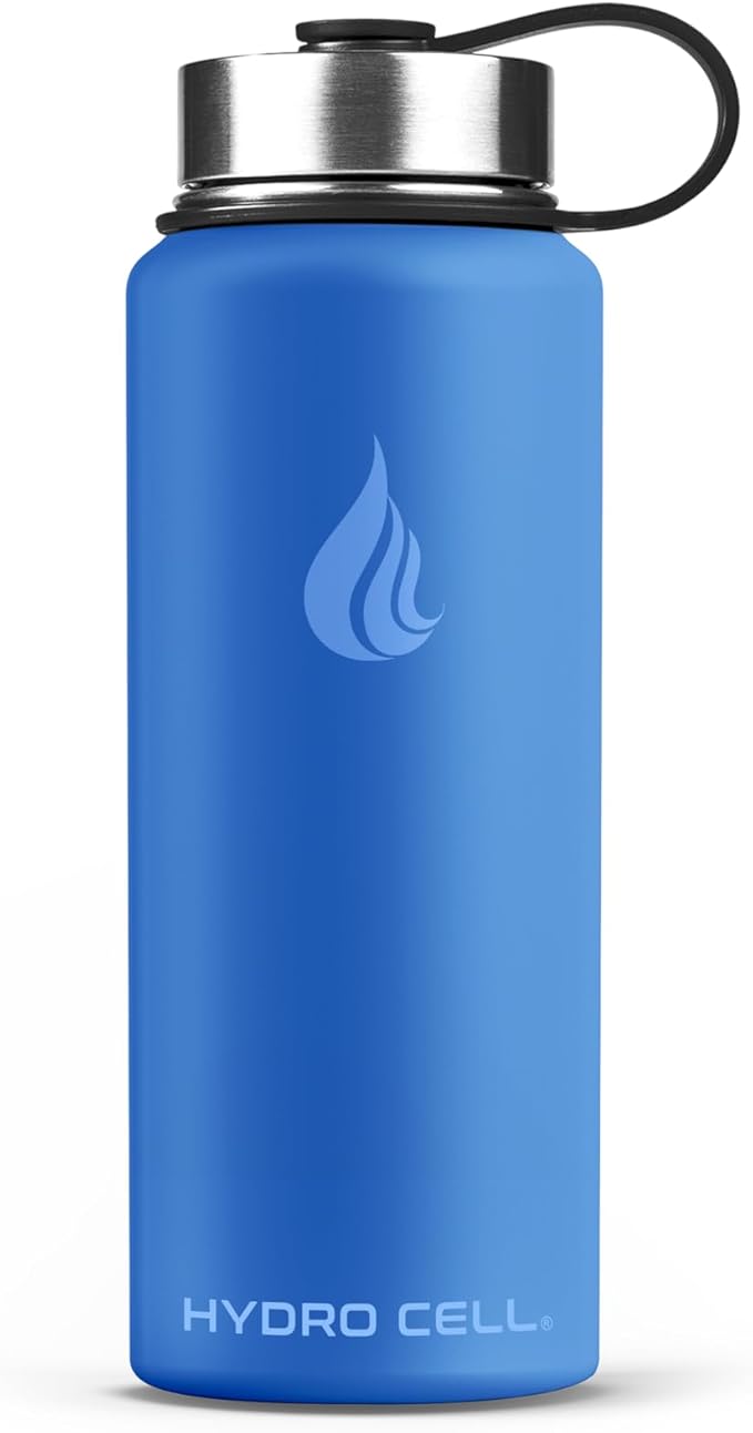 HYDRO CELL Stainless Steel Insulated Water Bottle with Straw - For Cold & Hot Drinks - Metal Vacuum Flask with Screw Cap and Modern Leakproof Sport Thermos for Adults (Denim 18oz)