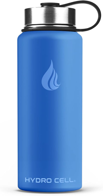 HYDRO CELL Stainless Steel Insulated Water Bottle with Straw - For Cold & Hot Drinks - Metal Vacuum Flask with Screw Cap and Modern Leakproof Sport Thermos for Adults (Denim 18oz)