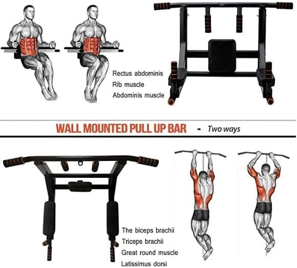 Wall Mounted Pull Up Bar, Multifunctional Dip Station for Indoor, Strength Training Pull-Up Bars Training Equipment Fitness Dip Stand for Home Gym Workout, 440lbs Capacity