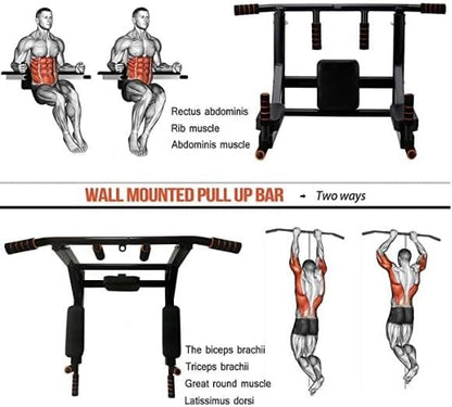 Wall Mounted Pull Up Bar, Multifunctional Dip Station for Indoor, Strength Training Pull-Up Bars Training Equipment Fitness Dip Stand for Home Gym Workout, 440lbs Capacity
