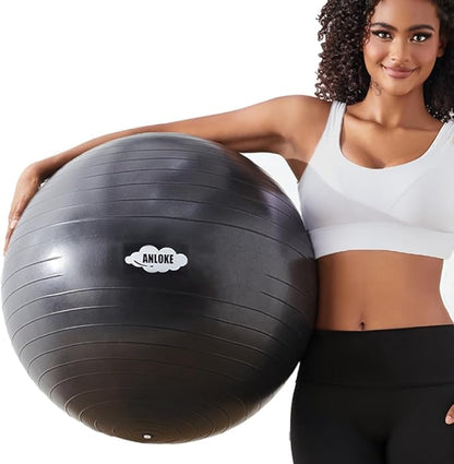 Yoga Exercise Ball for Fitness & Balance, Anti-Burst Stability Chair, Birthing for Pregnancy, Non-Toxic PVC Gym With Foot Pump for Pilates