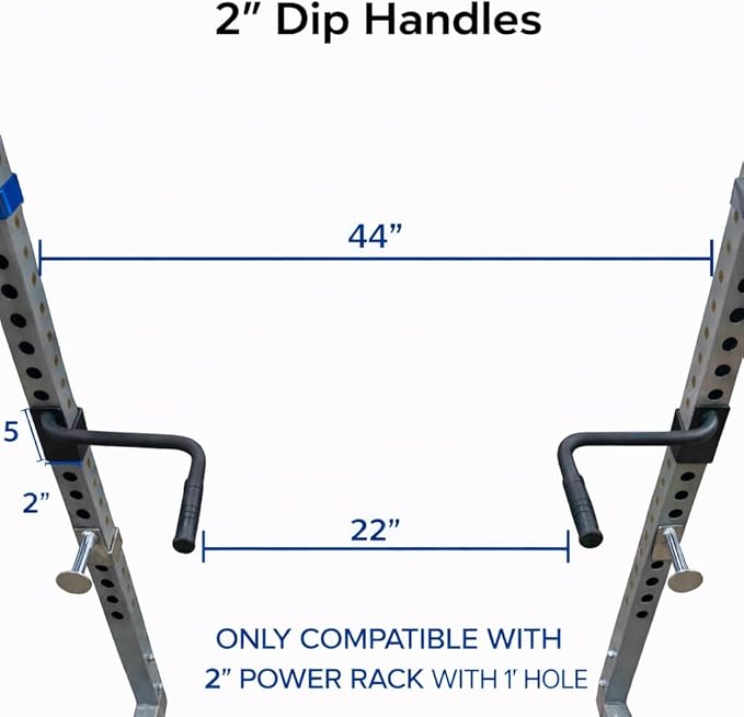 Valor Fitness Power Rack Dip Handle Attachments with Multiple Fits - Options Compatible with 2" & 2.5" Uprights and 3" Rigs with 1" Hole - Strength Training Accessory