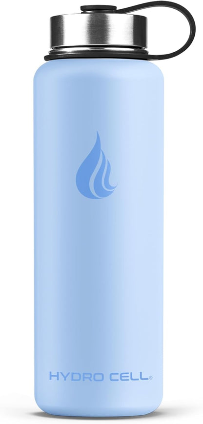 HYDRO CELL Stainless Steel Insulated Water Bottle with Straw - For Cold & Hot Drinks - Metal Vacuum Flask with Screw Cap and Modern Leakproof Sport Thermos for Adults (Glacier 40oz)