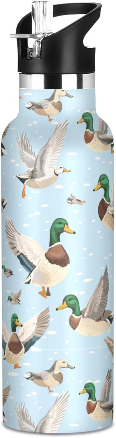Mallard Ducks 20 Oz Water Bottle with Straw Kids Insulated Stainless Steel Sports Water Cup Metal Flask