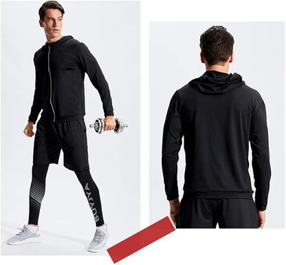 BUYJYA 5Pcs Men's Compression Pants Shirt Top Long Sleeve Jacket Athletic Sets Gym Clothing Mens Workout