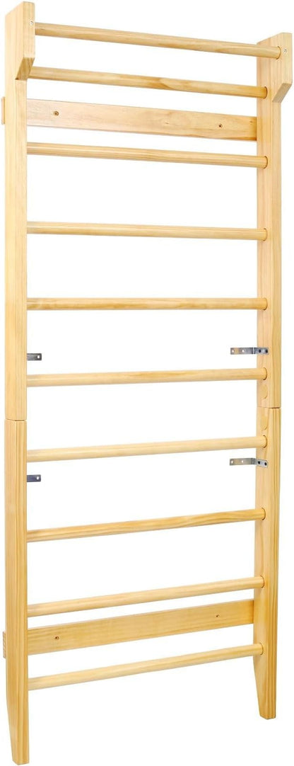 Multi-use Swedish Ladder - Gymnastics Wood Stall Bar with Wall-Mounted Pull Up Bar for Home Gym, Physical Therapy, and Versatile Workouts (76.7" x 31.5"), Natural