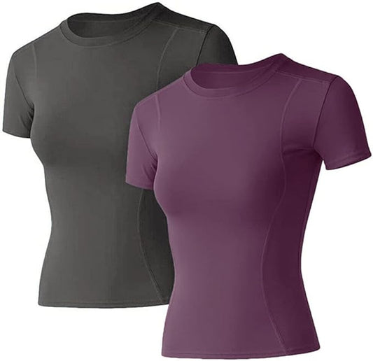 Loovoo Women Workout Shirts 1/2/3 Pack Athletic Compression Tee Dry Fit Yoga Gym Basic Tops