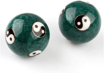 JapanBargain 3298, Chinese Baoding Balls Hand Exercise Therapy Balls Stress Reliefe Balls, Taichi Pattern, Green Color