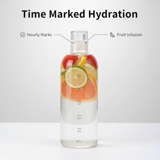 26oz Plastic Sports Bottle ，Time Marker Water Bottle, Leakproof Sports Drinking Bottle for Gym, School, Office, Trave (Clear 26OZ)