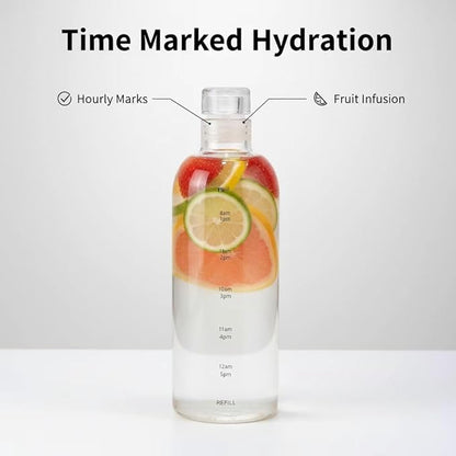 26oz Plastic Sports Bottle ，Time Marker Water Bottle, Leakproof Sports Drinking Bottle for Gym, School, Office, Trave (Clear 26OZ)