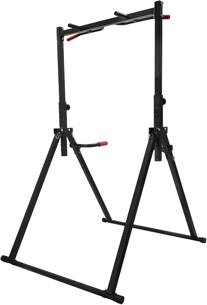 Pull Up Station, Triangular Power Tower, Foldable Pull Up Bar Stand, 440LBS Capacity Adjustable Height Dip Station for Home Gym, Strength Training Equipment