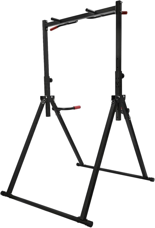 Pull Up Station, Triangular Power Tower, Foldable Pull Up Bar Stand, 440LBS Capacity Adjustable Height Dip Station for Home Gym, Strength Training Equipment