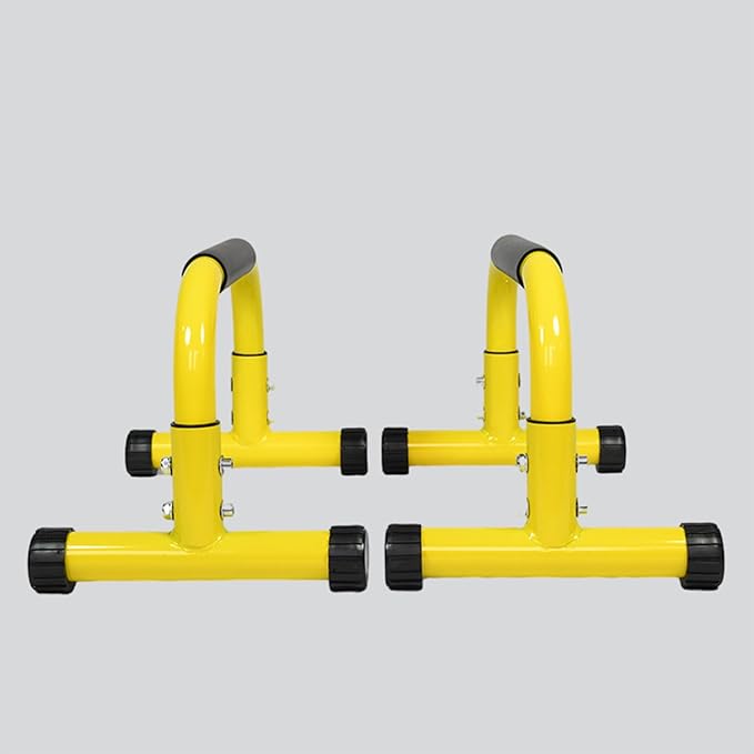 2 Pieces Robust Steel Fitness Stands with Thick Foam Grips Ideal for Arm and Chest Training Yellow Workout Stand Pair