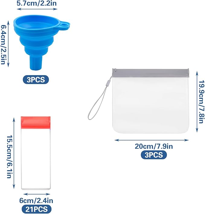 Protein Powder Travel Container Set Including 21 PCS Single Dose Bags, 3 PCS Large Zip Bags and 3 PCS Funnels, Reusable & Portable Protein Powder Organizer for Travel, Gym, Workout, Fitness