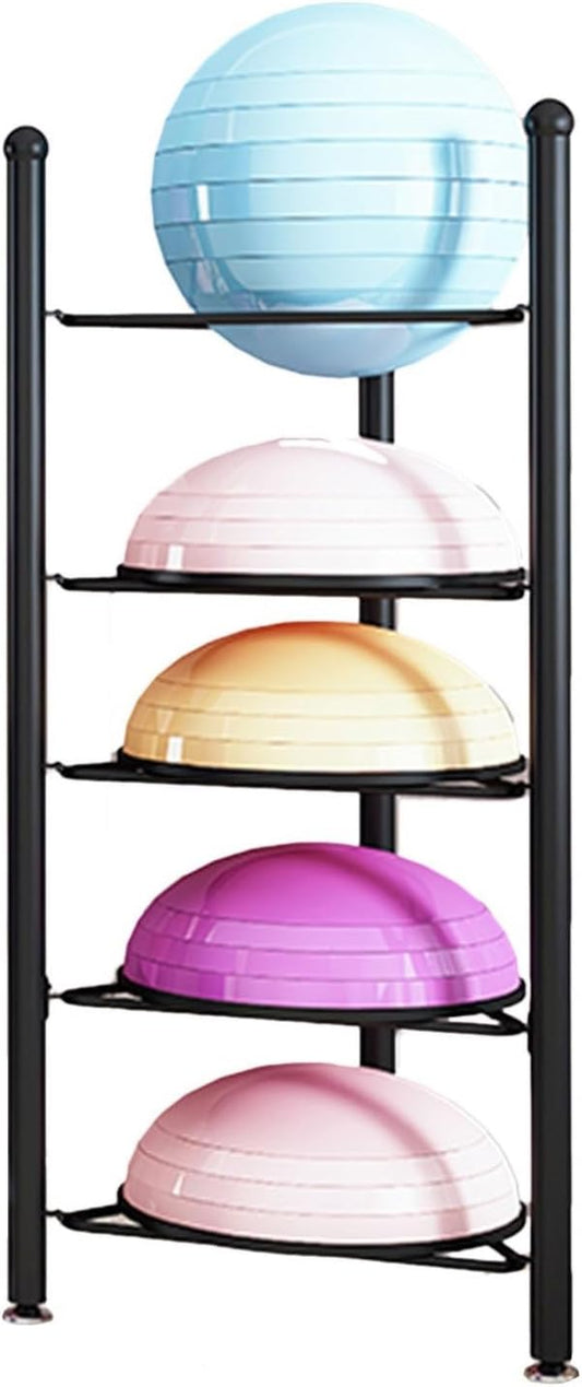 Exercise Half Balance Ball Trainer Holder Storage Rack - Home Fitness Gym Workout Equipment 3/5/6/7 Tier Floor Stand Corner Storage Organizer for Basketball Bowling Medicine Yoga Bosu Balls(Black,5 la
