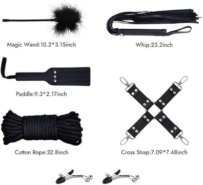 10-Piece Leather Couples Home Gym Set: Complete Partner Yoga, Pilates & Fitness Training Kit for A Full-Body Couples Workout (Black)