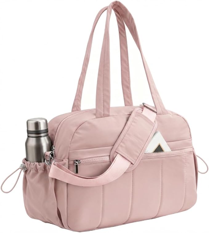 Travel Duffle Gym Bag for Women, Lightweight Puffer Carry on Weekender Bags with Wet Pocket Tote Yoga Workout Bag (Pink)