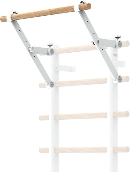DHT Wood Stall Bar, Swedish Ladder Suspension Trainer with 9 Strategic Rods, for Home, Gym, School and Clinics, White