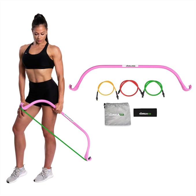 Gorilla Bow Lite Resistance Band Bar System, All-in-One Home Gym Equipment for Full Body Workout, Portable Fitness Bow with Bands for Strength Training