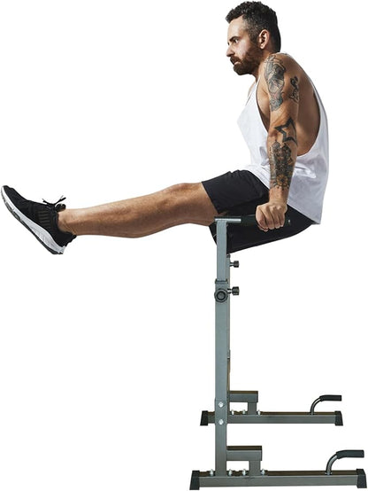 Adjustable Power Tower Dip Stand Station with Bench Pull Up Bar - Heavy Duty Multi-Function Fitness Equipment for Home Gym, Black