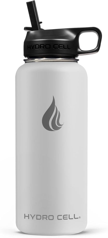 HYDRO CELL Stainless Steel Insulated Water Bottle with Straw - For Cold & Hot Drinks - Metal Vacuum Flask with Screw Cap and Modern Leakproof Sport Thermos for Adults (Frost 32oz)